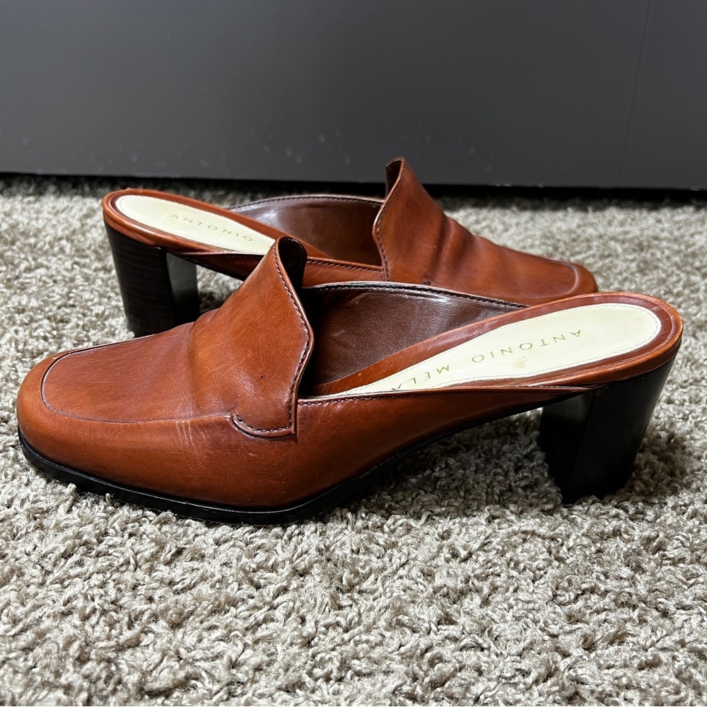 Antonio Melani Prelude Brown Leather Women's Mules, Size 7 - Picture 4 of 10